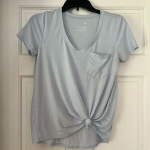 SO Light Blue Knot Front V-Neck Blouse